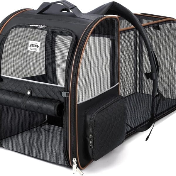 Lekebobor Large Cat Backpack Carrier Expandable Pet Carrier Backpack for Small Dogs Medium Cats Fit Up to 18 Lbs, Dog Backpack Carrier, Foldable Puppy Backpack Carrier for Travel,Quilted Black