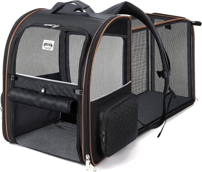 Lekebobor Large Cat Backpack Carrier Expandable Pet Carrier Backpack for Small Dogs Medium Cats Fit Up to 18 Lbs, Dog Backpack Carrier, Foldable Puppy Backpack Carrier for Travel,Quilted Black