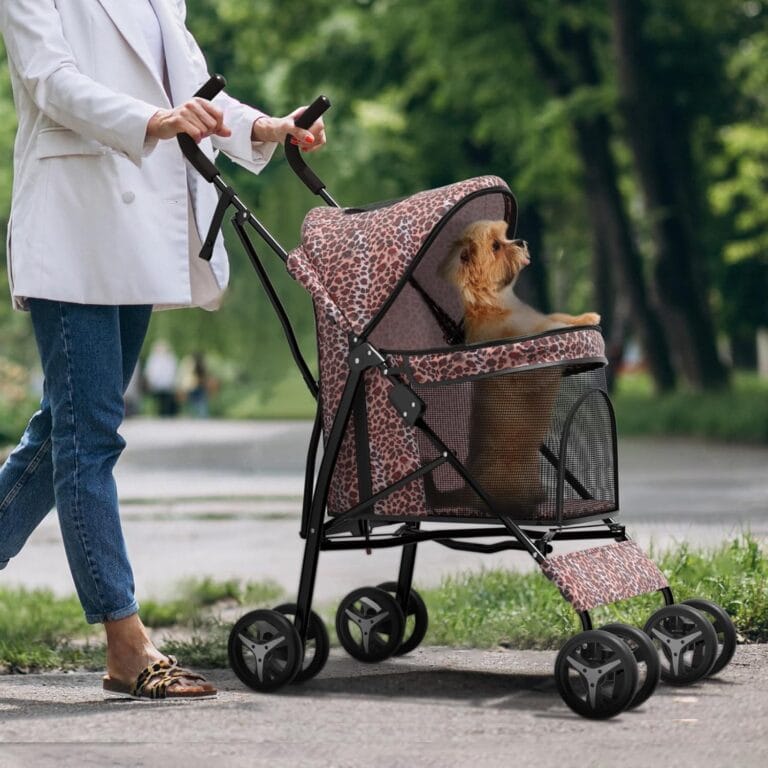 Dog Stroller for Small Dogs 10 lbs -22lbs Puppy Stroller Medium Dog Wagon Small Pet Stroller for Cats, Cat Strollers for 2 Cats, Rear Storage, Leopard Print
