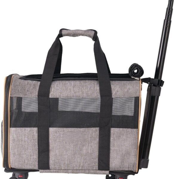 Wheel Equipped Pet Carrier, Airline-Approved Rolling Pet Carrier, With an Extendable Handle and Shoulder Strap, Wheeled Dog Carrier, Suitable for Pets Weighing Less Than 22 Pounds, With 1 Folding Bowl