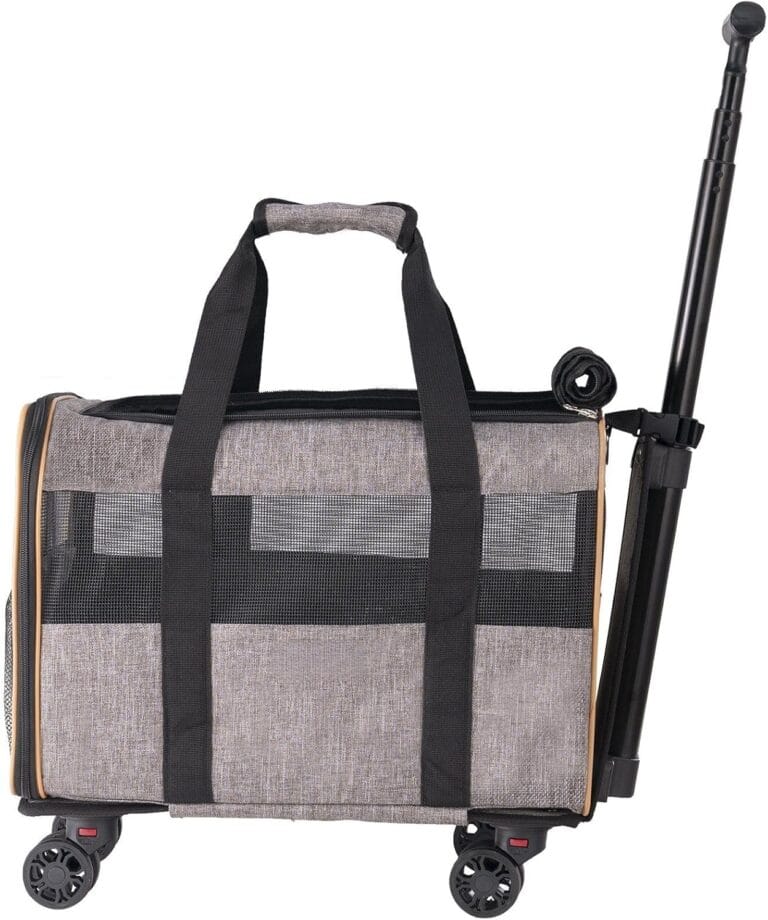 Wheel Equipped Pet Carrier, Airline-Approved Rolling Pet Carrier, With an Extendable Handle and Shoulder Strap, Wheeled Dog Carrier, Suitable for Pets Weighing Less Than 22 Pounds, With 1 Folding Bowl