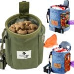 INSPECTOR TAIL Dog Treat Pouch w Drawstring to Prevent Spills | 2 Cup Tote | Hands Free w 4 Ways to Wear Puppy Bag w Pockets for Snacks Poop Bags Keys & Cards | Pet Training Walking & Rewarding Holder