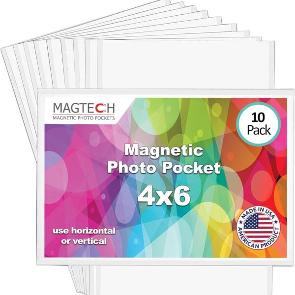 Magtech Magnetic Pocket Picture Frame, White, Holds 4 x 6 Inches Photos, 10, Made in the USA Pack (14610)