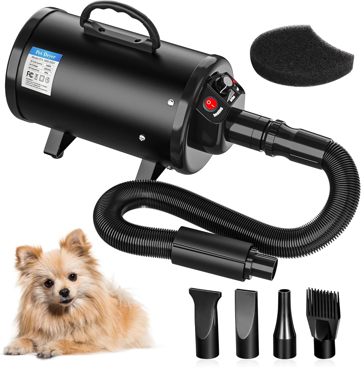 Nova Microdermabrasion High Velocity Pet Hair Force Dryer, Professional Pet Grooming Blower with 3 Nozzles Heater Air Speed for Grooming Nova Microdermabrasion High Velocity Pet Hair Force Dryer, Professional Pet Grooming Blower with 3 Nozzles Heater Air Speed for Grooming