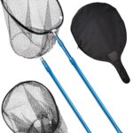 Large Fishing Net with Telescoping Handle Saltwater Rubber Kayak Fishing Landing Net Blue Fish Nets with Long Handle Extends 90-120inch, Net Hoop 22.7x20.7in, 20.8in Deep