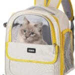 Cat Backpack Carrier for Large Cats up to 15lbs Pet Travel Backpack with Transparent Window Mesh Ventilated Portable Dog Cat Bag for Outdoor Hiking Mochila para Gatos transportadora mascota (Yellow)