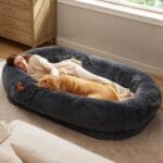 Bedsure Human Dog Bed, 71.0" x 44.0" x 12.0" Calming Giant Human Dog Bed for Adults People Fits Pet Families with Storage Pocket, Fluffy Faux Fur Orthopedic Pet Bean Bed, Dark Grey