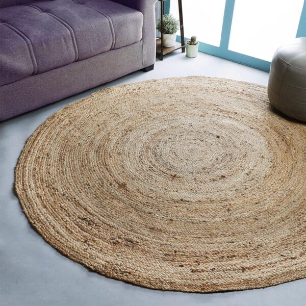 Hausattire Hand Woven Jute Braided Rug, 4 Round Natural, Reversible Boho Entry Area Rugs for Kitchen, Living Room I Farmhouse Decorative Floor Rug, 4 Feet Round