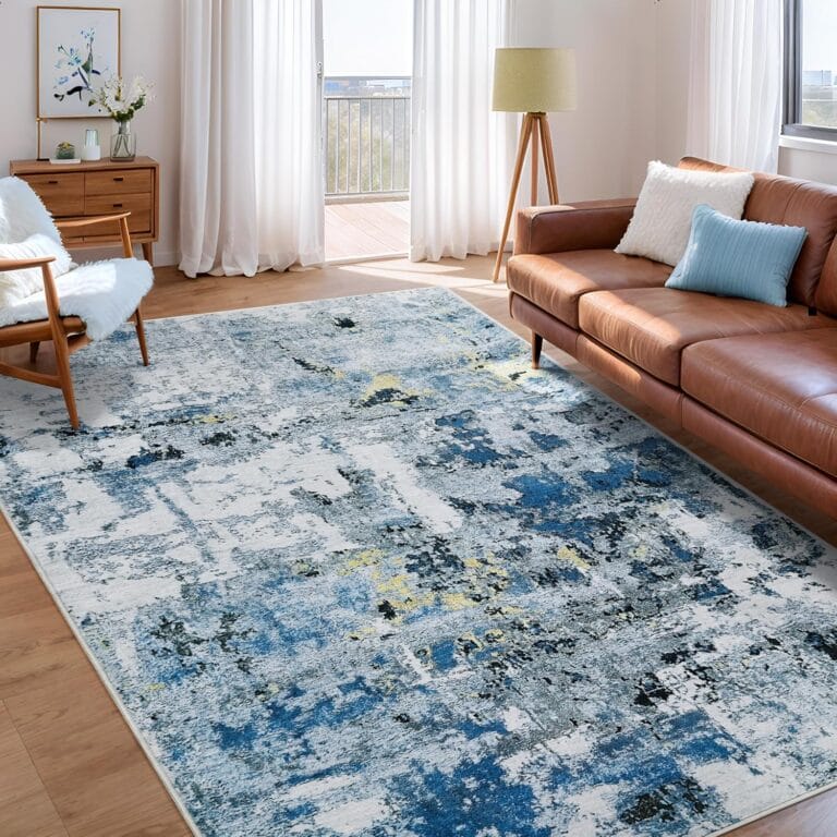 Modern Abstract Area Rug - 4x6 Blue Rugs for Bedroom Soft Area Rug for Living Room Dining Room Mat, Machine Washable Indoor Carpets for Kitchen Laundry Room, Classroom, College Kids Dorm