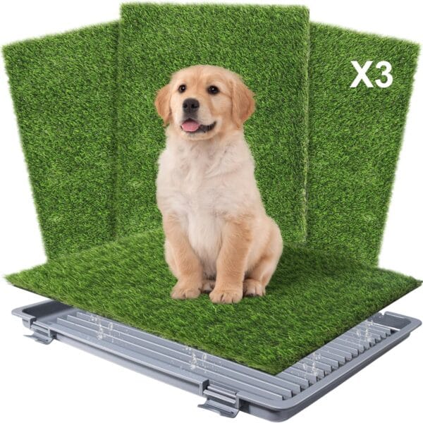 Dog Grass Pad with Tray, 22''X18'' Artificial Turf Grass Potty, 3-Pack Reusable Puppy Pee Pads for Dogs, Portable Dog Litter Box for Indoor/Outdoor Potty Training Toilet