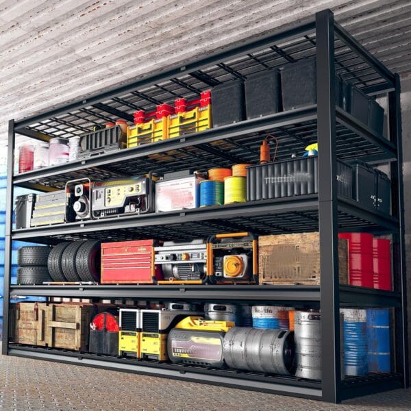 REIBII 60" W Garage Shelving Heavy Duty Metal Shelving 3000LBS Storage Shelves Adjustable Metal Shelves for Storage Industrial 5 Tier Garage Shelves for Warehouse Basement Pantry 60"W x 24"D x 72"H