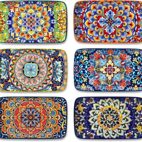 vancasso Simi 6-Piece Ceramic Salad Plates Set - 8.5 Inch, Rectangular Dessert Plates for Sushi, Appetizer, Cake - Microwave & Oven Safe, Porcelain Plates for Kitchen Decor