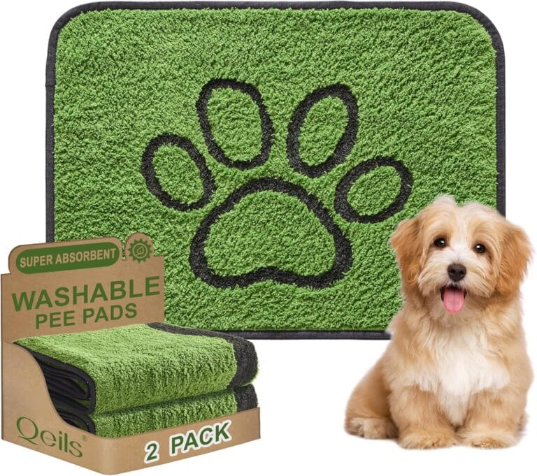Qeils Reusable Dog Pee Pads, 2 Pack Super Absorbent & Leakproof Washable Puppy Pads with Soft Green Top Layer, for Potty Training, Crates, Couch, Car Seats & Pet Beds, 18"x24"