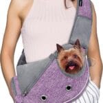 PetAmi Dog Sling Carrier for Small Dogs, Puppy Carrier Sling Purse, Dog Bags For Traveling, Carrying Bag to Wear Medium Cat, Adjustable Crossbody Pet Sling Travel Poop Bag Dispenser, Max 5 lbs, Purple