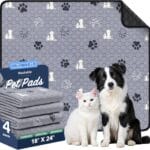 Washable Pee Pads for Dogs, 4 Pack Absorbent Reusable Training Dog Pads Pet Puppy Pads, Non-Slip Potty Pads for Whelping, Playpen, Crate, Bed, Grey 18"x24"