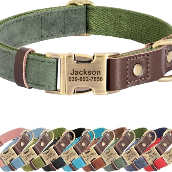 Personalized Dog Collars, Custom Soft PU Leather Dog Collar with Pet Name and Phone Number for Medium Dogs, Adjustable and Durable Pet Collars with Quick Release Metal Buckle,M(13-19")
