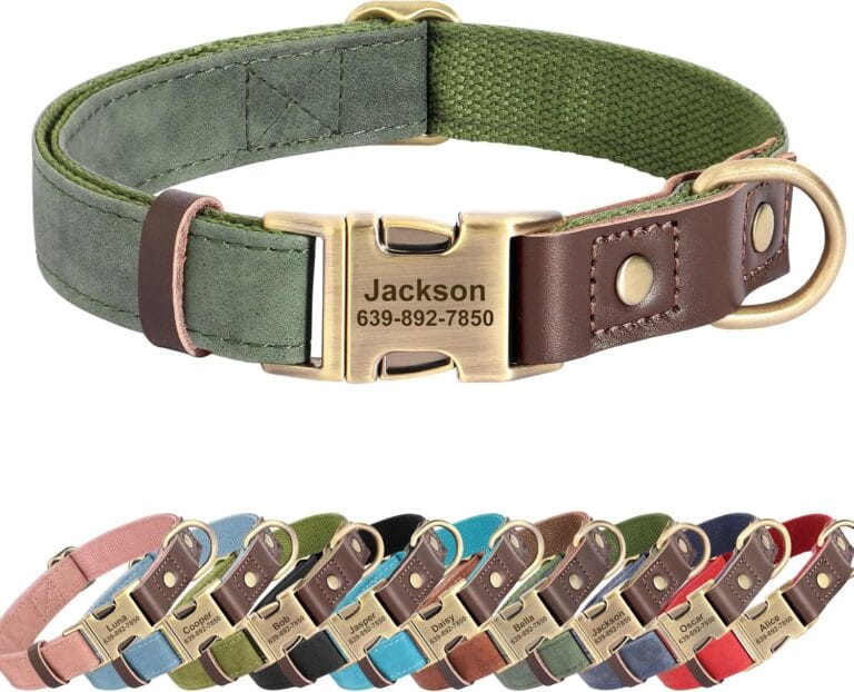 Personalized Dog Collars, Custom Soft PU Leather Dog Collar with Pet Name and Phone Number for Medium Dogs, Adjustable and Durable Pet Collars with Quick Release Metal Buckle,M(13-19")