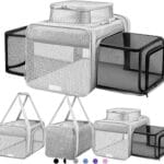 Top and 2 Sides Expandable Cat Carrier 17x11x11, TSA Airline Approved Dog Carriers for Medium Dogs, Soft-Sided Pet Carrier with Self-Locking Zippers for Kitten,Rabbit, Puppy, Guinea Pig Grey