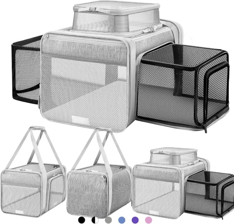 Top and 2 Sides Expandable Cat Carrier 17x11x11, TSA Airline Approved Dog Carriers for Medium Dogs, Soft-Sided Pet Carrier with Self-Locking Zippers for Kitten,Rabbit, Puppy, Guinea Pig Grey