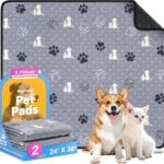 Washable Pee Pads for Dogs, 2 Pack Reusable Puppy Pads, Waterproof Pet Pee Pads for Dog Potty Training, Extra Large Dog Pee Pads for Crate, Playpen, and Whelping, Durable and Absorbent, Grey 24"x36"
