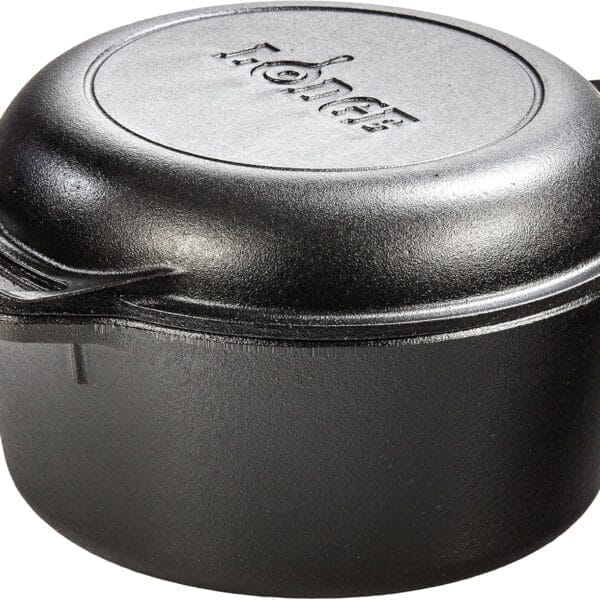 Lodge 5 Quart Cast Iron Double Dutch Oven  Pre-Seasoned  Lid Converts to 10.25" Skillet  PFAS-Free  Made in USA  Dual Handles  Oven, Grill, Campfire & Stovetop Safe  Durable & Non-Toxic