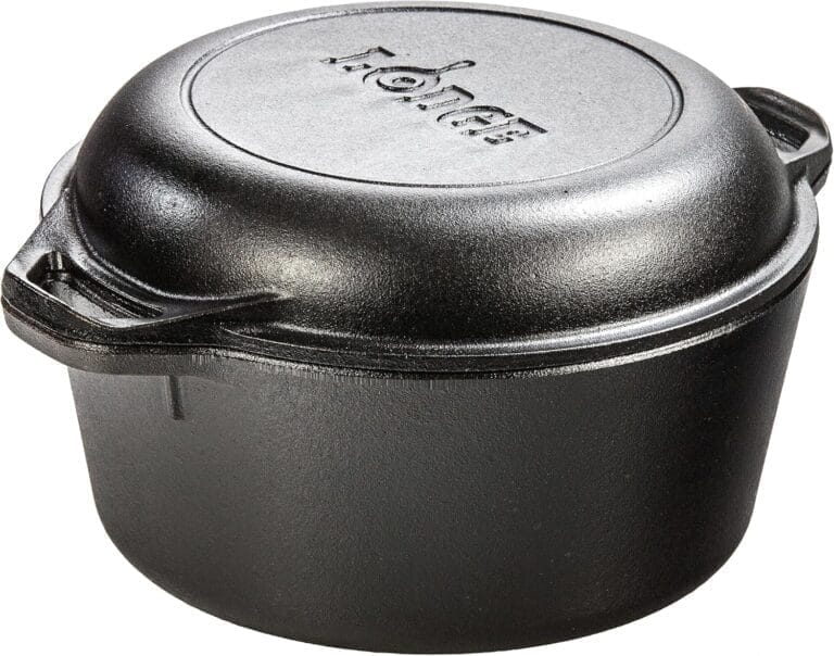 Lodge 5 Quart Cast Iron Double Dutch Oven  Pre-Seasoned  Lid Converts to 10.25" Skillet  PFAS-Free  Made in USA  Dual Handles  Oven, Grill, Campfire & Stovetop Safe  Durable & Non-Toxic