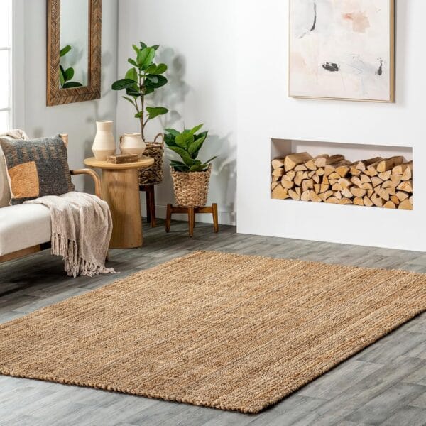 nuLOOM Ashli Solid Farmhouse Jute Area Rug, 7'6" x 9'6", Natural