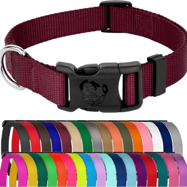 Country Brook Petz - Everyday Nylon Dog Collar for Large, Medium, and Small Dogs and Puppies - for Everyday Use in 10+ Warm Colors (Large, 1 Inch Wide, Burgundy)