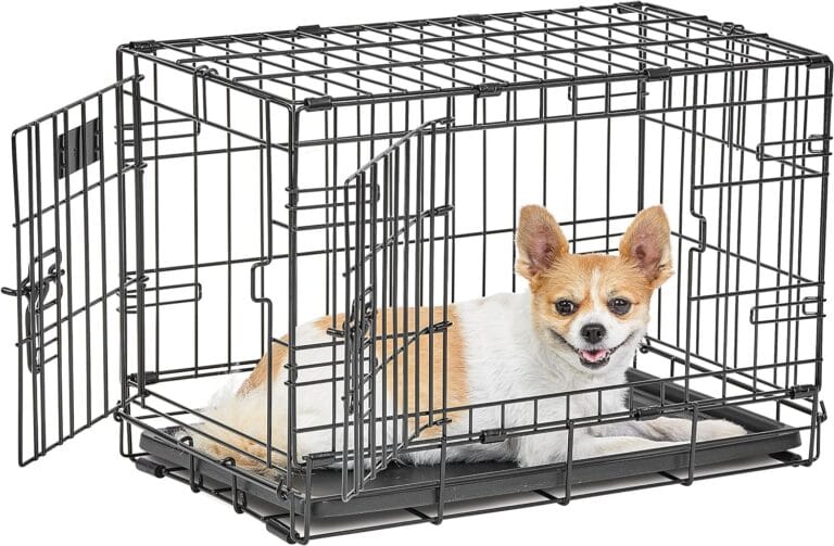MidWest Homes for Pets XS LifeStages Double Door 22-Inch Folding Dog Crate, Enhanced Security, Includes Leak-Proof Pan, Divider Panel, Handle, Rubber Feet