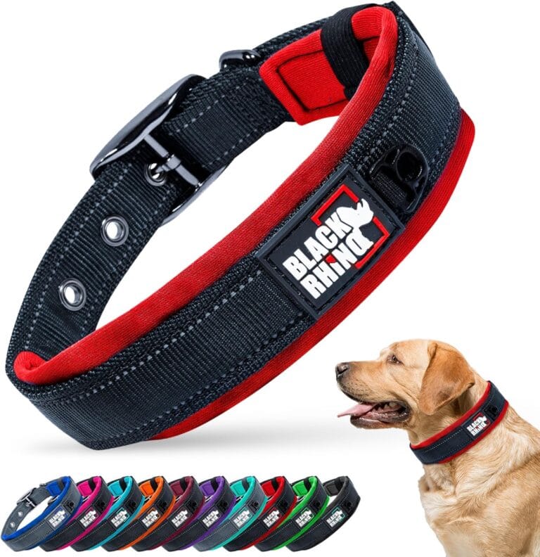 Black Rhino Large Dog Collar - Heavy Duty Adjustable Tactical Dog Collar with Reflective Stitching - 19"-23" Ultra-Soft Neoprene Padded and Weatherproof - Comfortable for Active Dogs - Red and Black