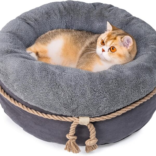 pesen Cat Bed & Small Dog Bed with Supportive Walls, Thick Bottom, Calming Donut Shape, Soft Durable Fabric, 20x20x10 Cat Beds for Indoor Cats