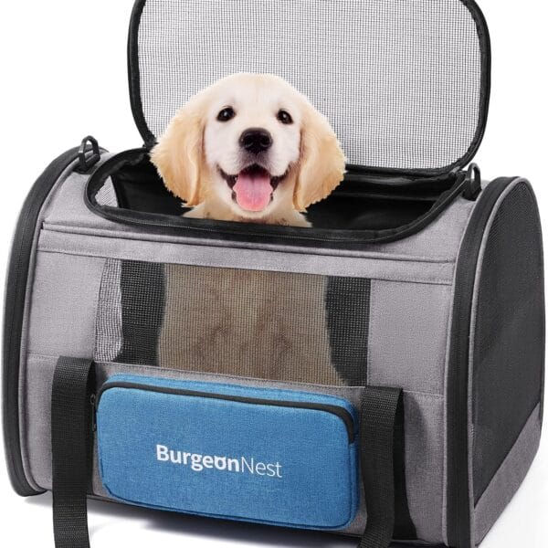 BurgeonNest Cat Carrier for Large Cats 20 lbs, Soft-Sided Pet Carrier for Small Dogs Medium Puppy Under 25 lbs, Puppy Travel Bag with Big Storage Bag, 4 Ventilated Windows, 3 Doors