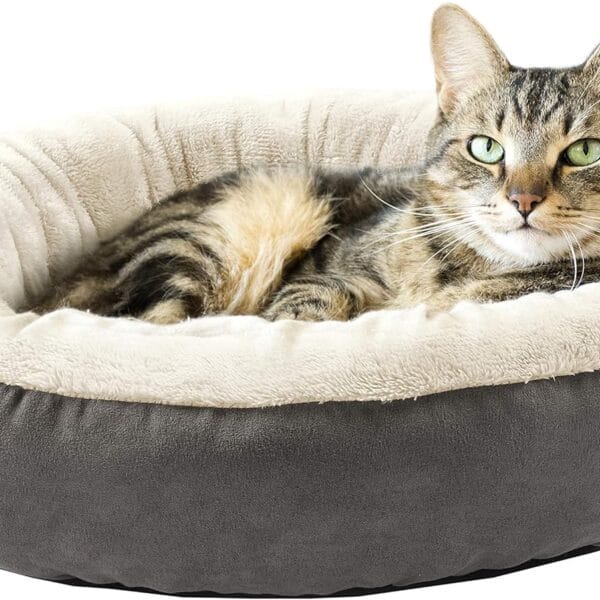 Love's cabin Round Donut Cat and Dog Cushion Bed, 20in Bed for Cats or Small Dogs, Anti-Slip & Water-Resistant Bottom, Super Soft Durable Fabric Pet Beds, Washable Luxury Cat & Dog Bed Gray