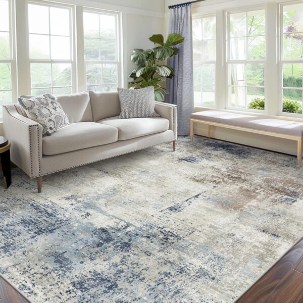 Area Rugs 8x10 Machine Washable Rug for Bedroom Living Room, Large Modern Abstract for Dining Room, Indoor Low Pile Carpet Soft Rugs with Non Slip Rubber Backing, Abstract Blue Gray