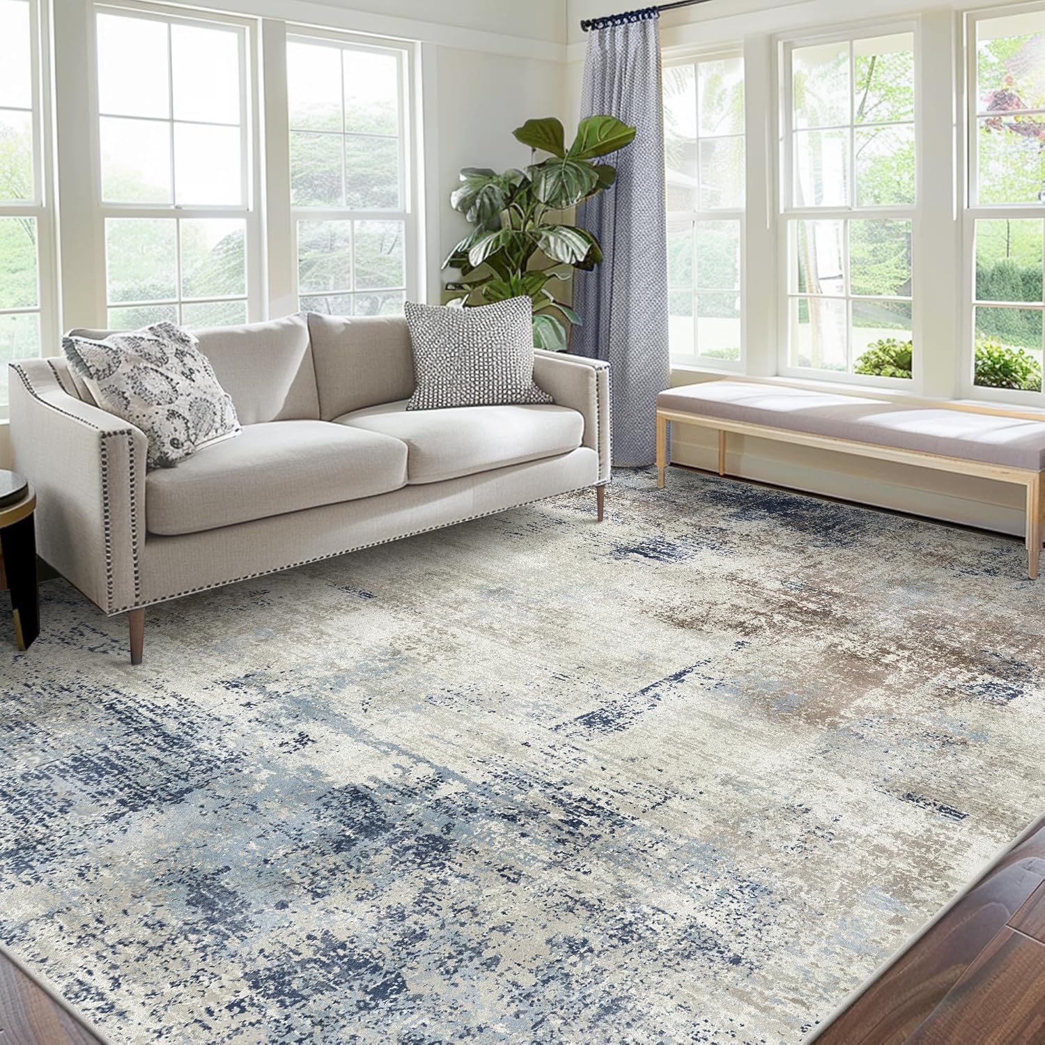 Area Rugs 8x10 Machine Washable Rug for Bedroom Living Room, Large Modern Abstract for Dining Room, Indoor Low Pile Carpet Soft Rugs with Non Slip Rubber Backing, Abstract Blue Gray Area Rugs 8x10 Machine Washable Rug for Bedroom Living Room, Large Modern Abstract for Dining Room, Indoor Low Pile Carpet Soft Rugs with Non Slip Rubber Backing, Abstract Blue Gray