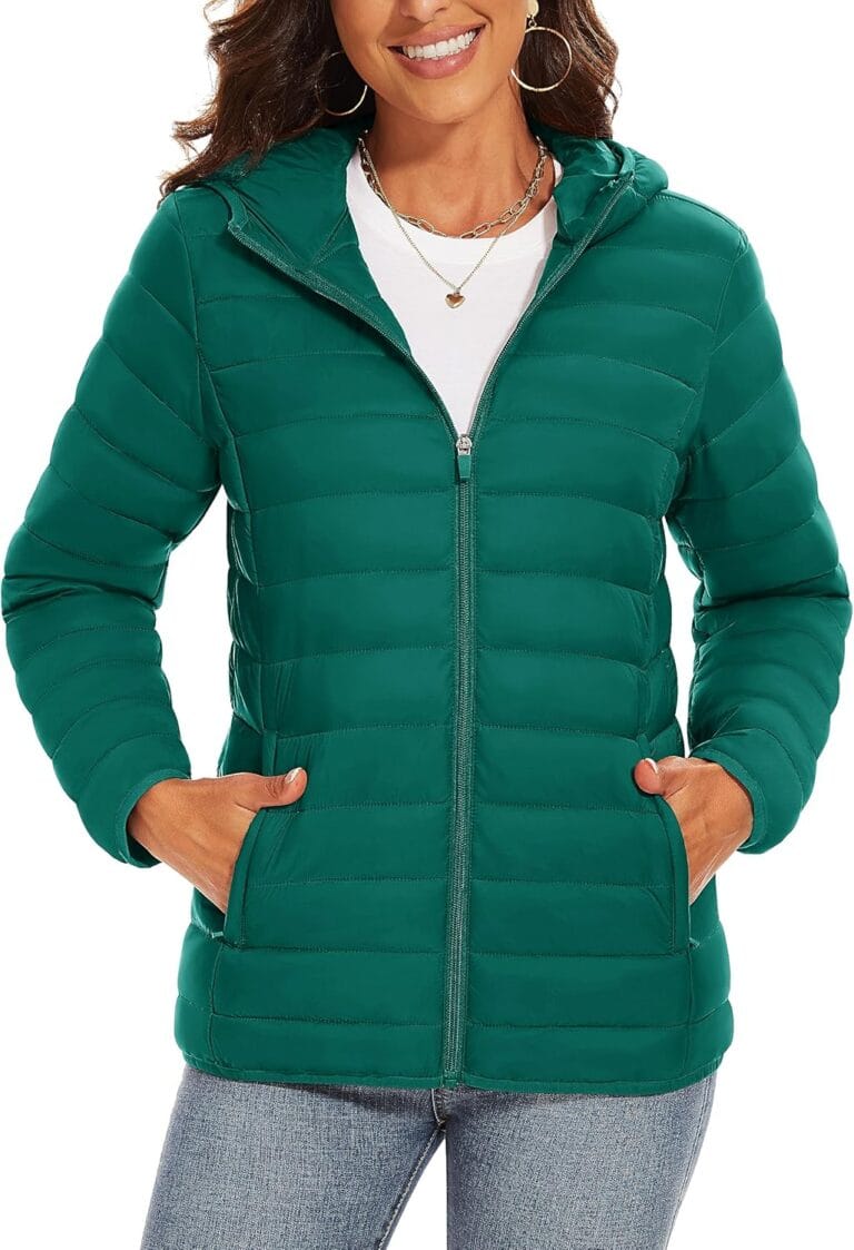 TACVASEN Women's Lightweight Puffer Jacket with Hood Pockets Quilted Padded Full-zip Water-Resistant Winter Coat