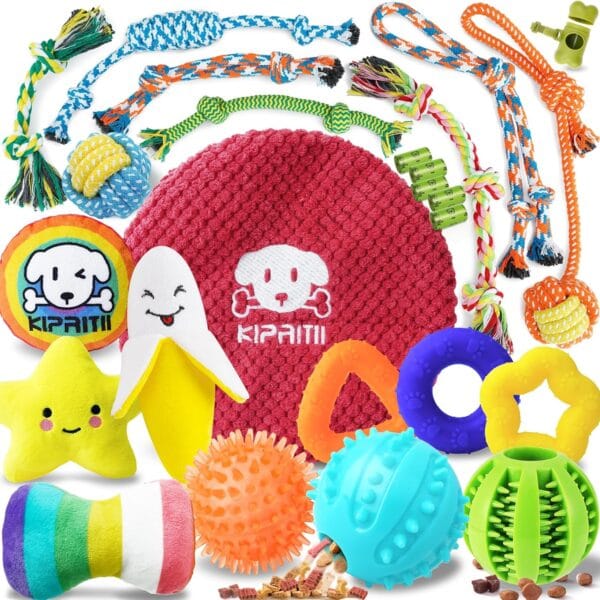 KIPRITII Puppy Toys for Dog Teething-25 Pack Assorted Puppy Chew Toys for Boredom with Rope Toys, Dog Treat Balls for Puppies and Small Dogs