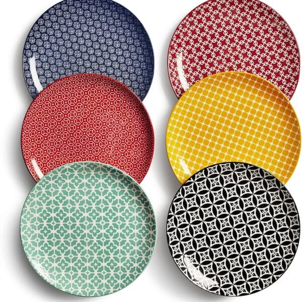 DOWAN 8.5" Salad Plates Set of 6, Ceramic Dessert Plate for Appetizer, Sushi, Microwave, Oven & Dishwasher Safe, Colorful Design Perfect for Party, Wedding, Birthday, Mothers Day Gifts