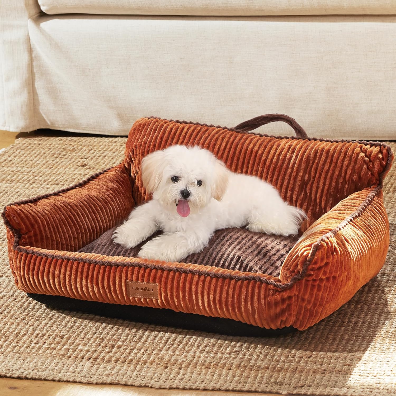 FUKUMARU Dog Couch Bed, Fluffy Corduroy Cat Beds for Indoor Cats with Washable Cover, Waterproof Small Dog Sofa Beds with Portable Handle and Anti-Slip Bottom, Pet Beds & Furniture 28inch, Orange FUKUMARU Dog Couch Bed, Fluffy Corduroy Cat Beds for Indoor Cats with Washable Cover, Waterproof Small Dog Sofa Beds with Portable Handle and Anti-Slip Bottom, Pet Beds & Furniture 28inch, Orange
