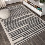JONATHAN Y Khalil Modern Berber Stripe Cream/Black Indoor Area Rug, 8x10, Contemporary, Bohemian, Easy-Cleaning for Living Room, Bedroom, Kitchen, Pet Friendly, Non-Shedding (MOH207A-8)