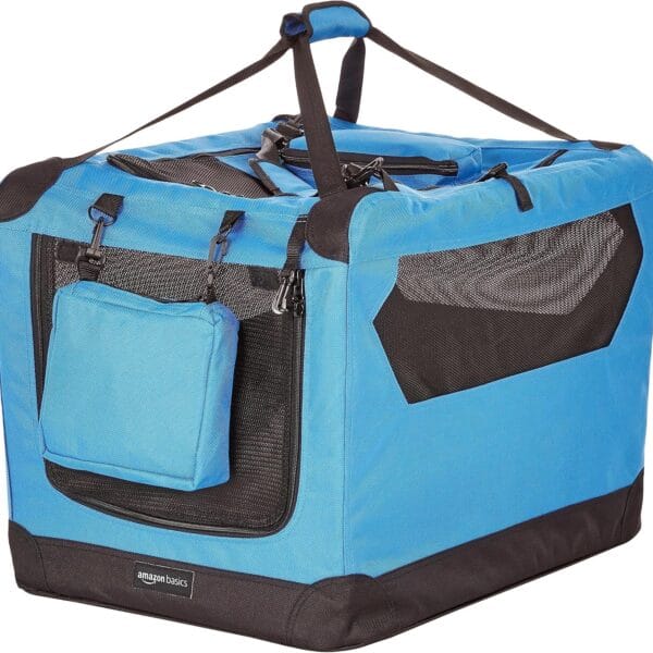 Amazon Basics Folding Portable Soft Pet Dog Crate Carrier Kennel, 26 x 18 x 18 inches, Blue