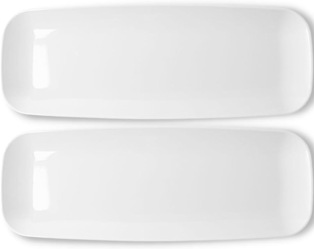 Rectangle White Serving Tray (2-Pack) - 17.5" Disposable Serving Platter for Appetizer, Fruits & Serving Dishes | Perfect Plastic Tray for Party Serveware Rectangle White Serving Tray (2-Pack) - 17.5" Disposable Serving Platter for Appetizer, Fruits & Serving Dishes | Perfect Plastic Tray for Party Serveware