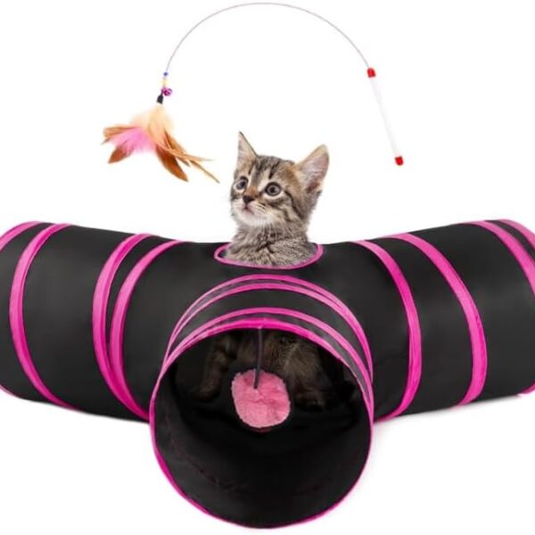 Pet Cat Tunnel Tube Cat Toys 3 Way Collapsible, Tunnels for Indoor CatsKitty Bored Peek Hole Toy Ball Cat, Puppy, Kitty, Kitten, Rabbit
