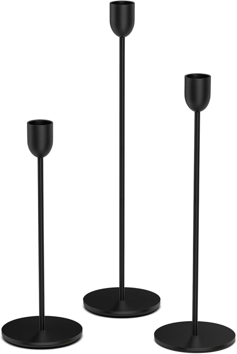 ChefBee Black Tall Candle Candlestick Holder, 3PCS Taper Pillar Candle Sticks Stand Holders Decor, Centerpiece Dining Table Wedding Festive Fireplace Mantle Vintage Room Decorations, Housewarming Gift