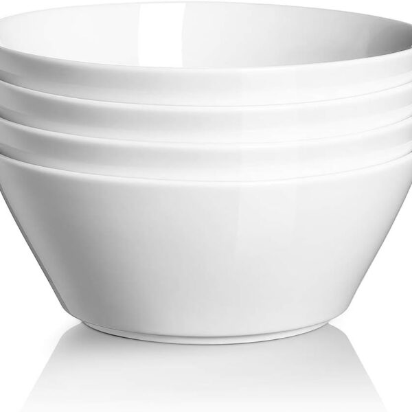 DOWAN 32 OZ Large Soup Bowls Set of 4 - White Ceramic Bowls for Ramen, Cereal, Pasta, Salad, Fruit - Dishwasher & Microwave Safe