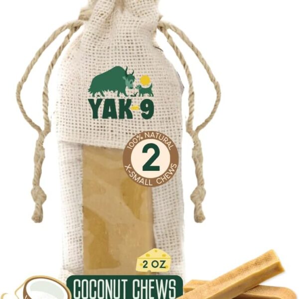 Yak9 Cheese Dog Chews, High Protein Treats, Natural, Rawhide Free, Long Lasting with Vitamins & Minerals, Extra Small Size, Coconut, 2 PC
