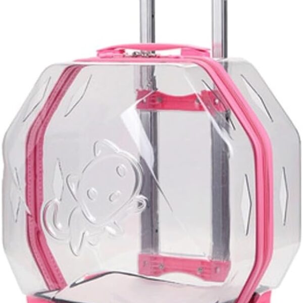 Pet Travel Trolley Backpack - Transparent Wheeled Dog & Cat Carrier Bag for Outdoor Travel, and Camping Use(White,Transparent,Brown)