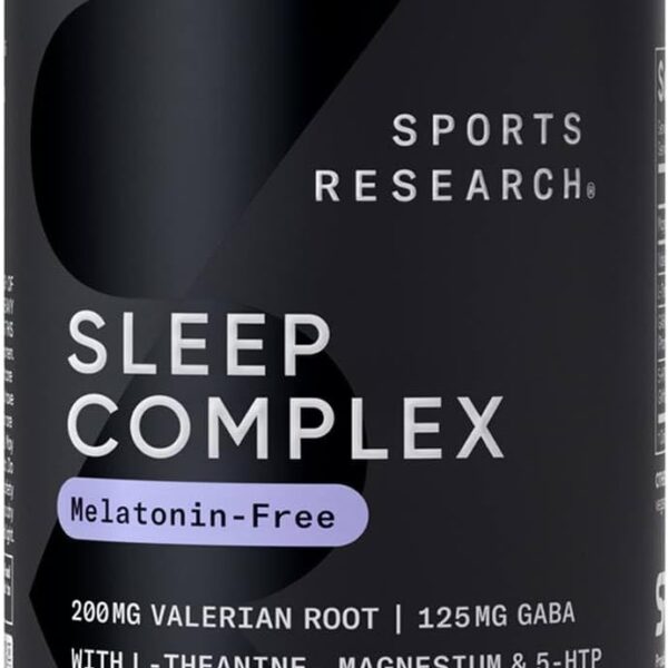 Sports Research Sleep Complex- Melatonin-Free Vegan Capsules - with Valerian Root, GABA, L-Theanine, Magnesium & 5-HTP - 30 Servings