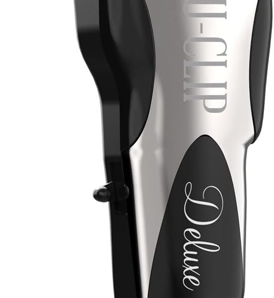 Wahl Pro Animal Deluxe U-Clip - Dog & Cat Trimmer with 3 Cutting Lengths & 7 Attachment Combs - Premium Grooming Tools for Light & Medium Coats - Black & Chrome