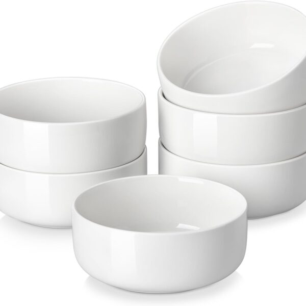 MALACASA 24 OZ Cereal Bowls, Porcelain Soup Oatmeal Bowls Set of 6, Kitchen Ceramic Serving Bowl, Dishwasher Microwave Oven Safe, White, Series LUNA
